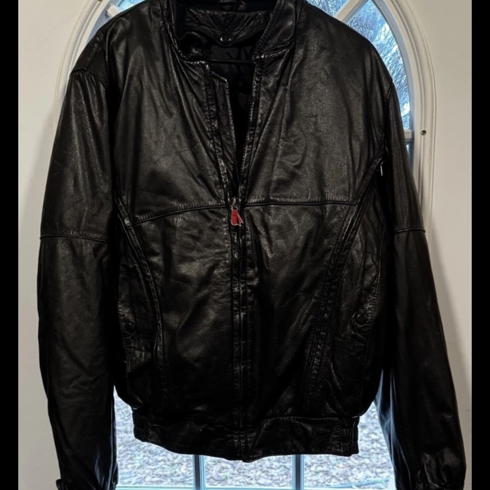 Mens L Leather Motorcycle Jacket Black First Gear Awesome Quality Heavy Duty